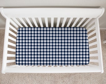 navy plaid crib sheet
