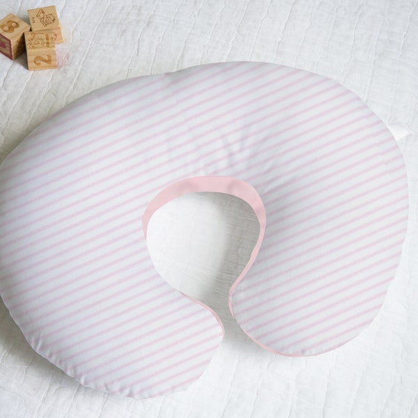 Lt Pink Ticking Nursing Pillow Cover With Personalization Option