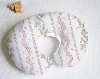 Floral Stripe Pink Pillow Cover With Personalization Option