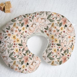 Floral Blush Sage Mustard Nursing Pillow Cover With Personalization Option
