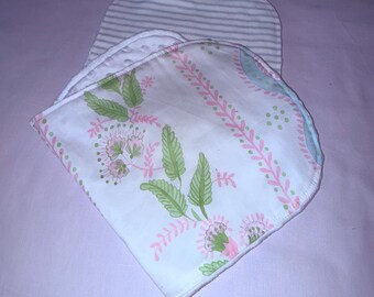 Minky- Burp- Cloths- Pink/Blue Floral and Blue Stripe-2 pack