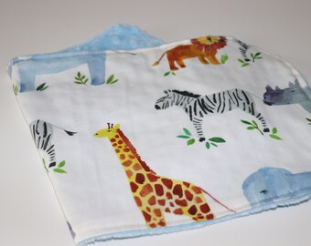 Minky Burp Cloth - Safari Animals