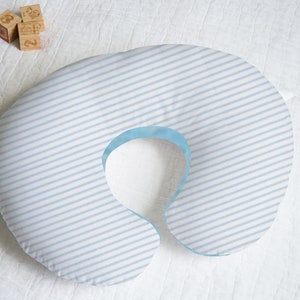 Lt Blue Ticking Nursing Pillow Cover With Personalization Option