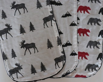 Minky- Burp- Cloth - Woodland -Bear, Moose, Mountain -3 Pack