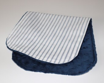 Minky Burp Cloth - Ticking  - Navy