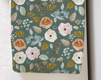 Dark Sage Floral Changing Pad Cover  -  Blush Copper