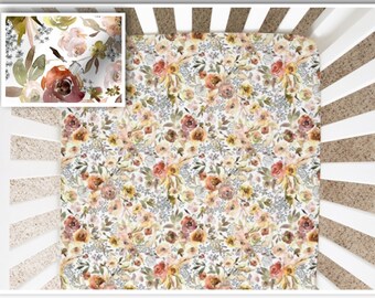 Hand Painted Floral Crib Sheet - Blush, Copper, Sage