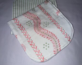 Minky- Burp- Cloths- Pink/Sage  Floral and Sage Stripe-2 pack