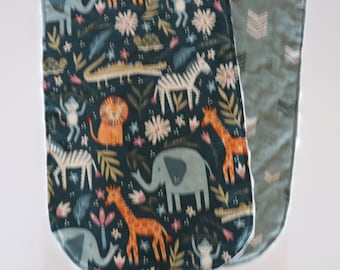 Minky Burp Cloth - Jungle Animals - 2 Pack