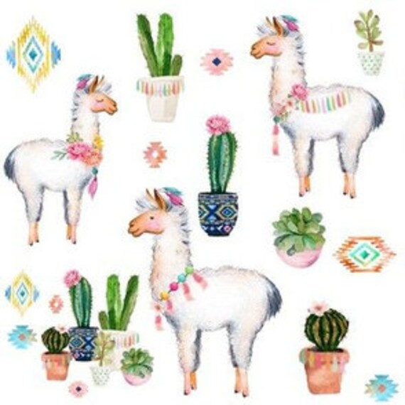 Lama Kaktus Stoff - Etsy.de