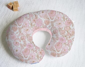 New Baby Gift Baby Shower Gift Baby Girl Gift Pink Peonies Floral Nursing Pillow Cover With Personalization Option