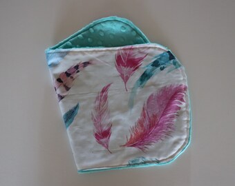 Minky- Burp- Cloth - Feathers Pastel