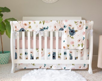 Pink Blush and Blue Floral Crib Coordiates