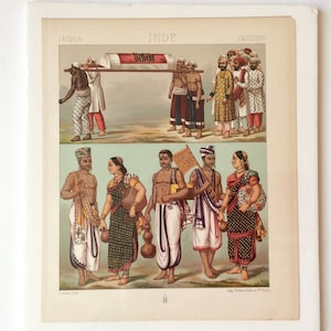 Original 1800’s Antique French Imp. Firmin Didot et Cie Print, Historical Fashions and Customs of India, Beautiful