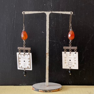 Repurposed Square Watch Face Earrings, Vintage Drop Earrings, Mixed Metal