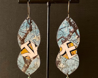 Recycled Vintage Tin Earrings, Organic Image and Shape, Repurposed Tins, Lightweight