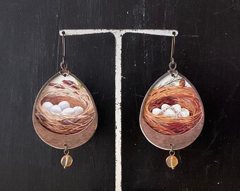 Upcycled Tin Bird's Nest Earrings, Large, One of a Kind