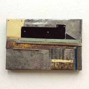 Upcycled Original Tin Collage on Wood, Repurposed Vintage Materials, Altered Art, 8&quot; x 5 3/8&quot;