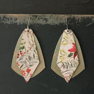 Upcycled Layered Floral Tin Earrings, Repurposed Vintage Tin, Lightweight