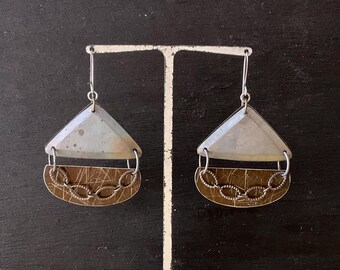 Recycled Rustic Tin Earrings, Industrial Look, Distressed Vintage Tin, Mixed Metal