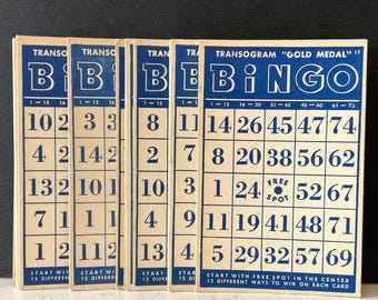Lot of 25 Blue Bingo Cards, Cardboard for Arts & Craft Projects