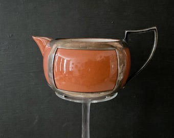 Antique Guernsey Cooking Ware Creamer, Silver Plate, Cambridge Art Pottery, Ohio, CAP
