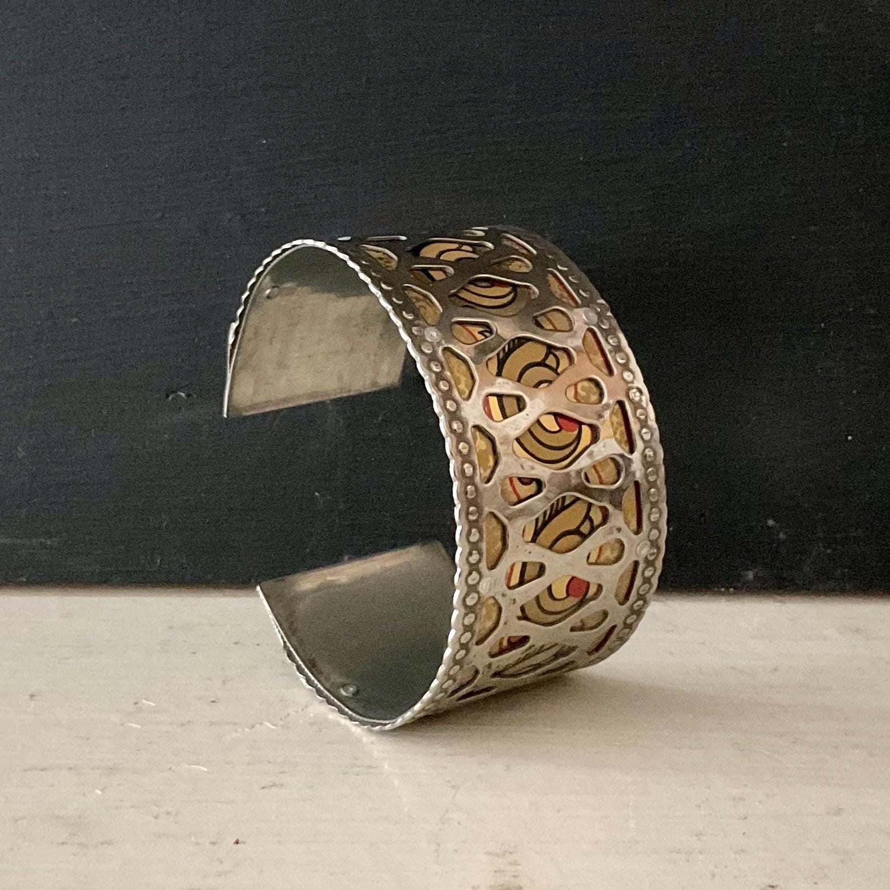 Repurposed Adjustable Tin Cuff Bracelet, Vintage Tin & Silver Tone, One of a Kind