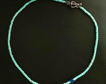 Vintage Turquoise Bead Necklace, 16", Heart Toggle
