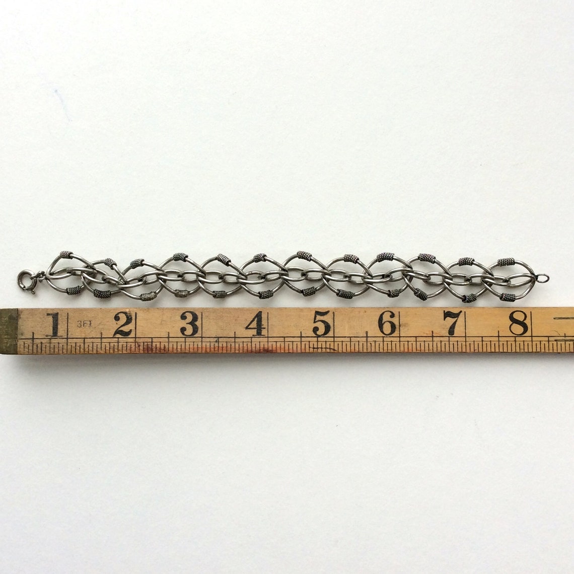 Vintage Sterling Silver Link Charm Bracelet 8.5 Large Etsy