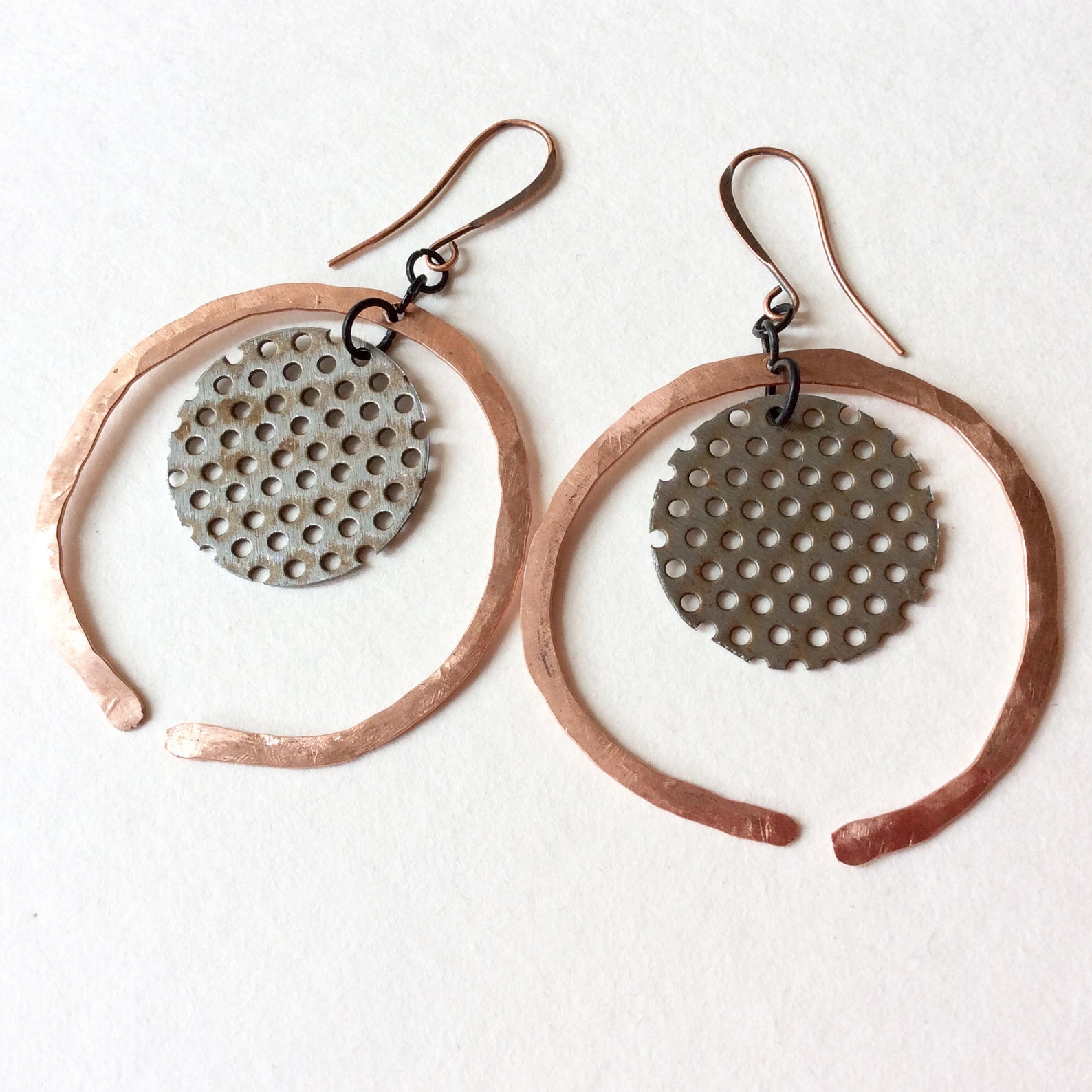 Large Hammered Copper Hoop Earrings Lightweight Hand Etsy