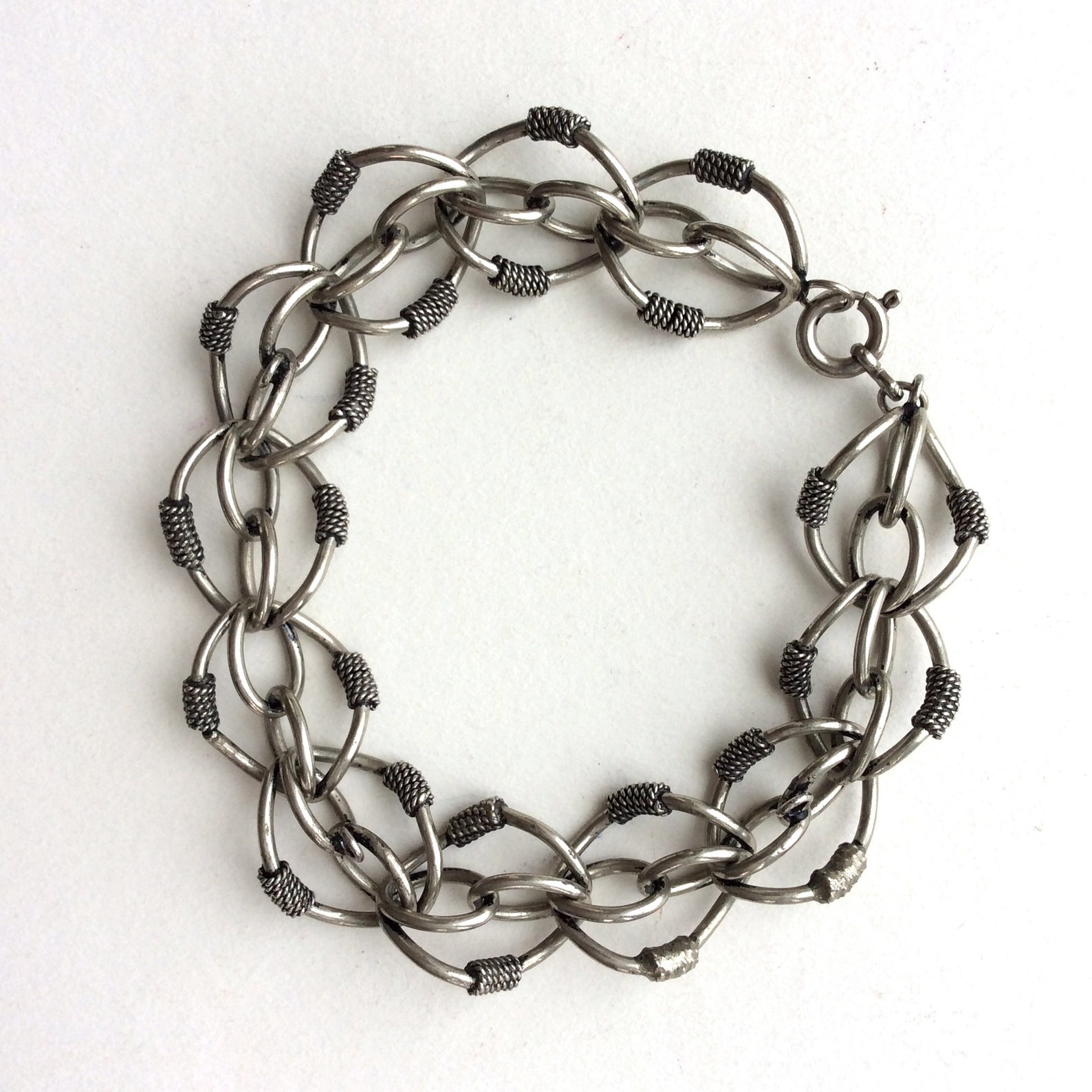 Vintage Sterling Silver Link Charm Bracelet 8.5 Large Etsy