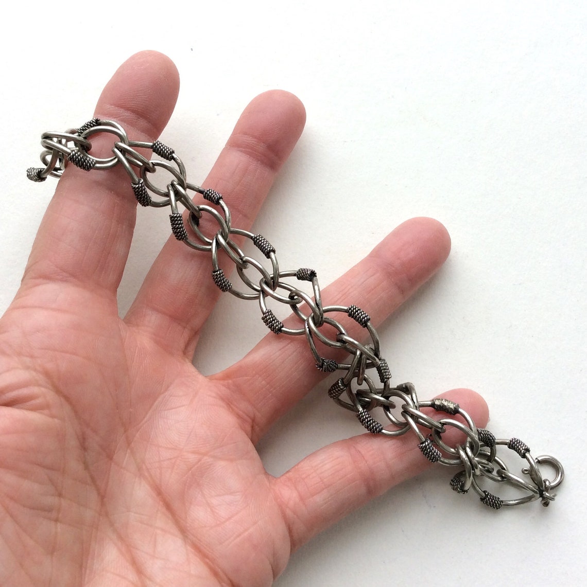 Vintage Sterling Silver Link Charm Bracelet 8.5 Large Etsy