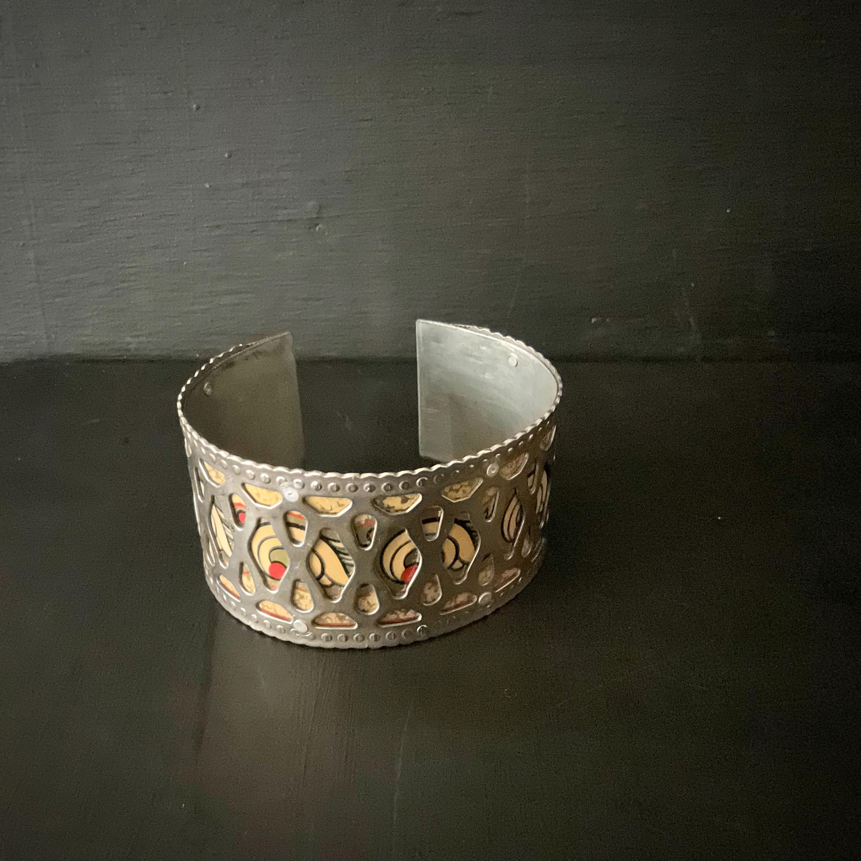 Repurposed Adjustable Tin Cuff Bracelet, Vintage Tin & Silver Tone, One of a Kind