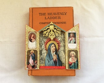 Upcycled Religious Shadow Box from Book, Assemblage, Repurposed Altered Art, Virgin Mary Central Figure