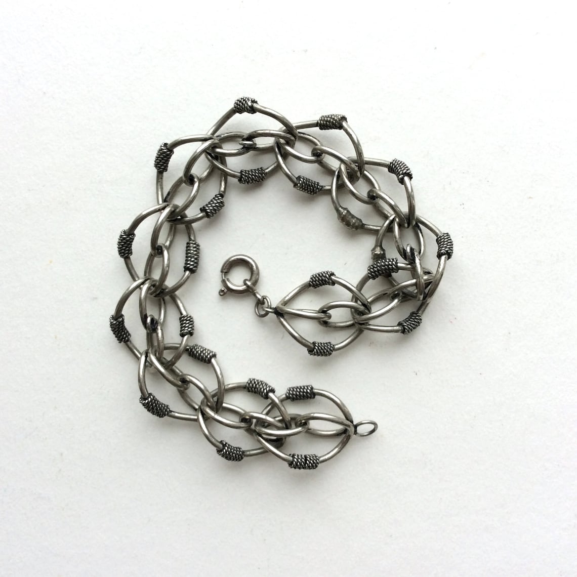 Vintage Sterling Silver Link Charm Bracelet 8.5 Large Etsy
