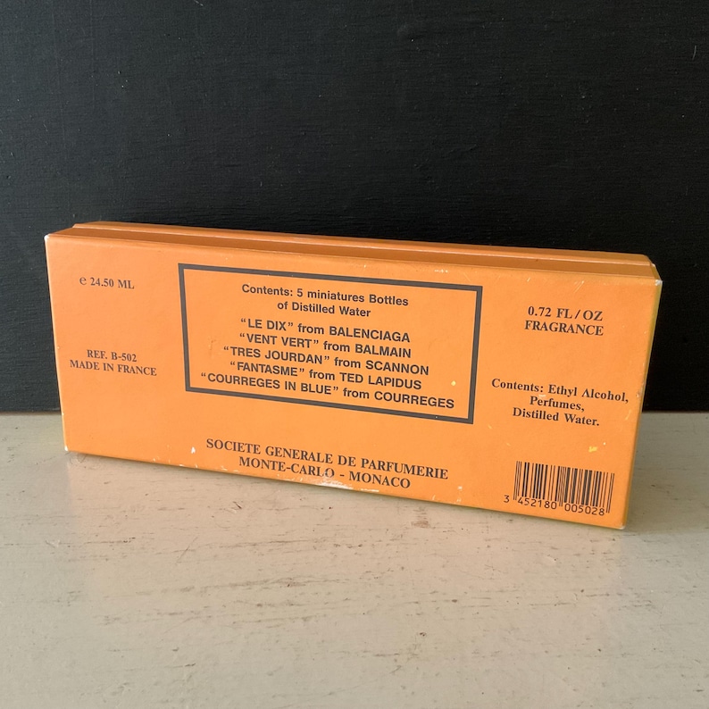French Les Meilleurs Parfums de Paris, Souvenir Set of 5, Balenciaga, Balmain, Scannon, Ted Lapidus, Courreges image 3