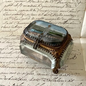 Antique French Ormolu Casket Jewelry Box, Pont Alexandre III, Paris Bridge, Cushioned