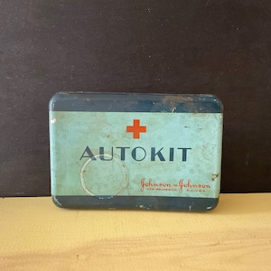 Vintage Autokit First Aid Tin for Automobile, Johnson & Johnson, Storage, Display, Rare, Empty Tin