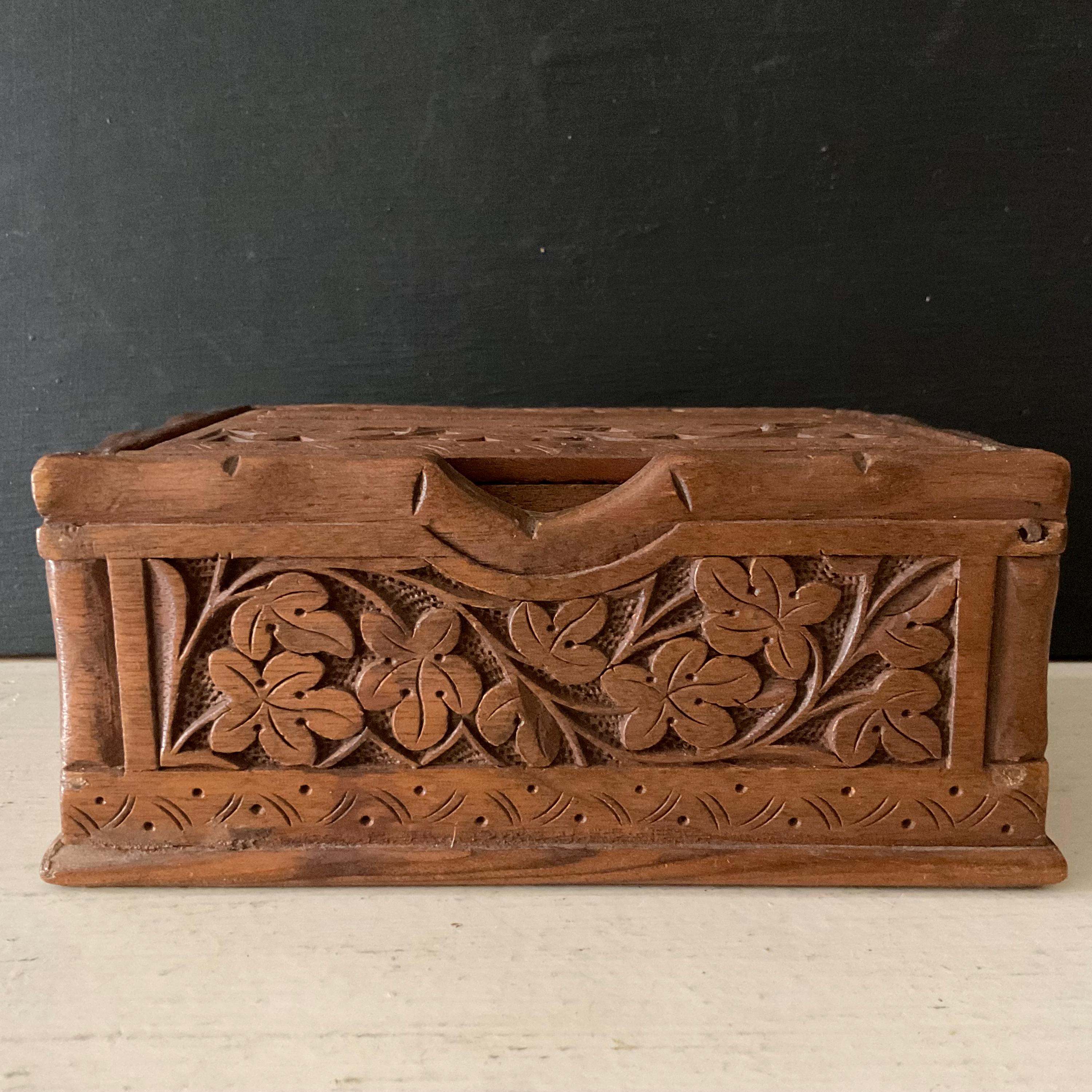 Unusual Vintage Hand Carved Wood Box, East Indian, Bank, Offering ...