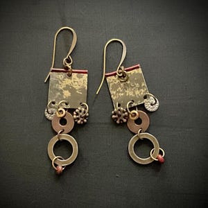 Unique Repurposed Tin & Mixed Metal Earrings, Recycled, Industrial Look