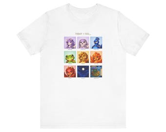 Camiseta con gráfico de estados de ánimo / Sentimientos animales caprichosos, arte de la Isla de los Chakras (Algodón Airlume)