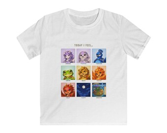 Camiseta infantil con tabla de estados de ánimo / Estampado de chakras, animales y sentimientos / Camiseta para la concienciación emocional infantil