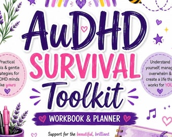 AuDHD Survival Toolkit Workbook and Planner Neurodivergent Digital ADHD & Autism Journal Printable Mental Health