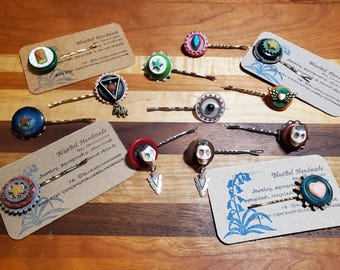 Vintage Button Hair Pins - Single
