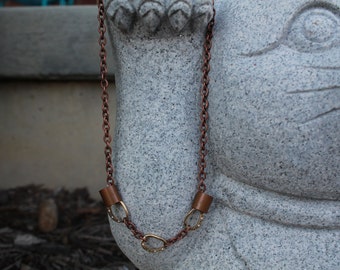 Steampunk Copper Bushing Swarovski Crystal Chain Necklace