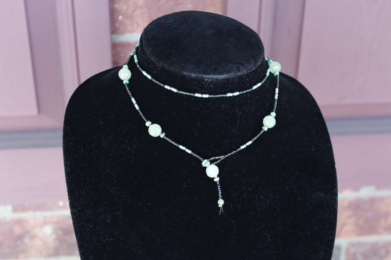 Jade /& Turquoise Beaded Lariat Necklace