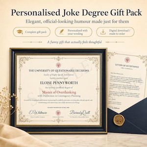 Custom Joke Diploma Gift | Personalised Funny Fake Degree, Transcript & Letter PDF