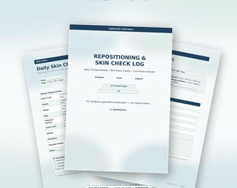 Druckvorlage für einen Dekubitus-Prophylaxe- und Umlagerungsplan, Umlagerungsprotokoll und Hautkontroll-Tracker für Pflegekräfte, PDF-Paket mit Dekubitus-Protokoll