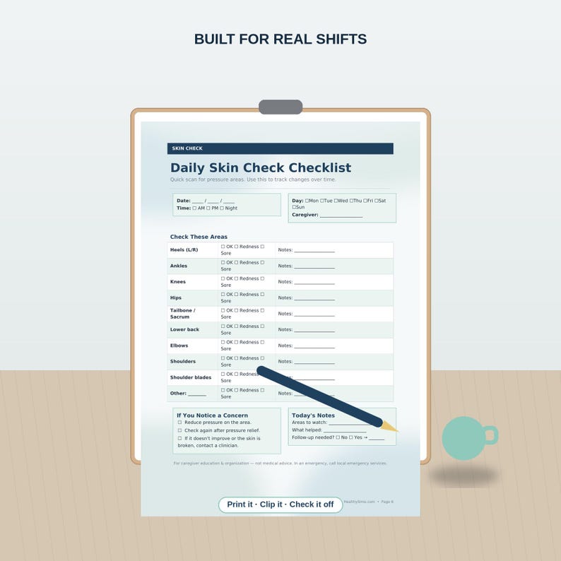Bedsore Prevention and Turning Schedule Printable, Repositioning Log and Skin Check Tracker for Caregivers, Pressure Sore Log PDF Bundle image 5