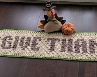 Give thanks table runner, crochet table runner, Thanksgiving decor, home decor, fall decor, fall centerpiece, table decor